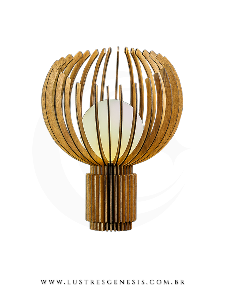 Luminária de mesa abajur Pérola com acabamento em madeira imbuia, design moderno e decorativo, ideal para leitura, quartos, escritório e escrivaninhas.